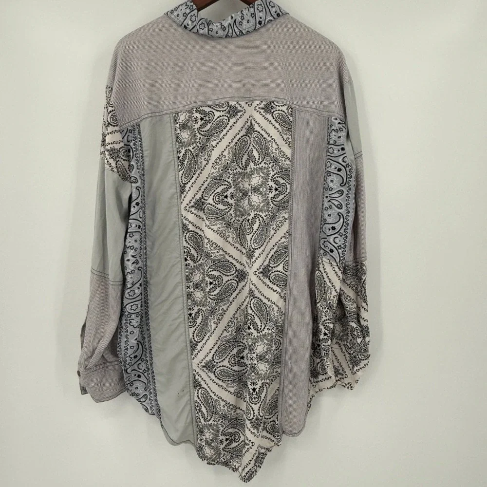 Free People All Patched Up Bandana Patchwork Button Up Shirt Sz S Lagenlook Boho - Picture 2 of 15